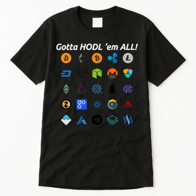 Bitcoin Litecoin Gotta Hodl Em All Cryptocurrency Logos Tall T-Shirt