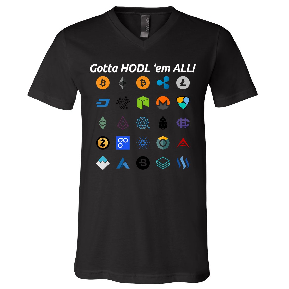 Bitcoin Litecoin Gotta Hodl Em All Cryptocurrency Logos V-Neck T-Shirt