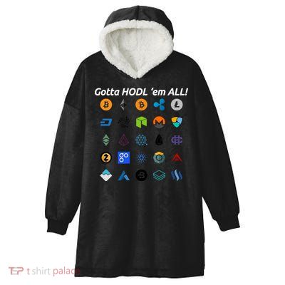 Bitcoin Litecoin Gotta Hodl Em All Cryptocurrency Logos Hooded Wearable Blanket