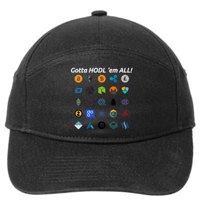 Bitcoin Litecoin Gotta Hodl Em All Cryptocurrency Logos 7-Panel Snapback Hat