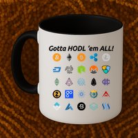 Bitcoin Litecoin Gotta Hodl Em All Cryptocurrency Logos Mug