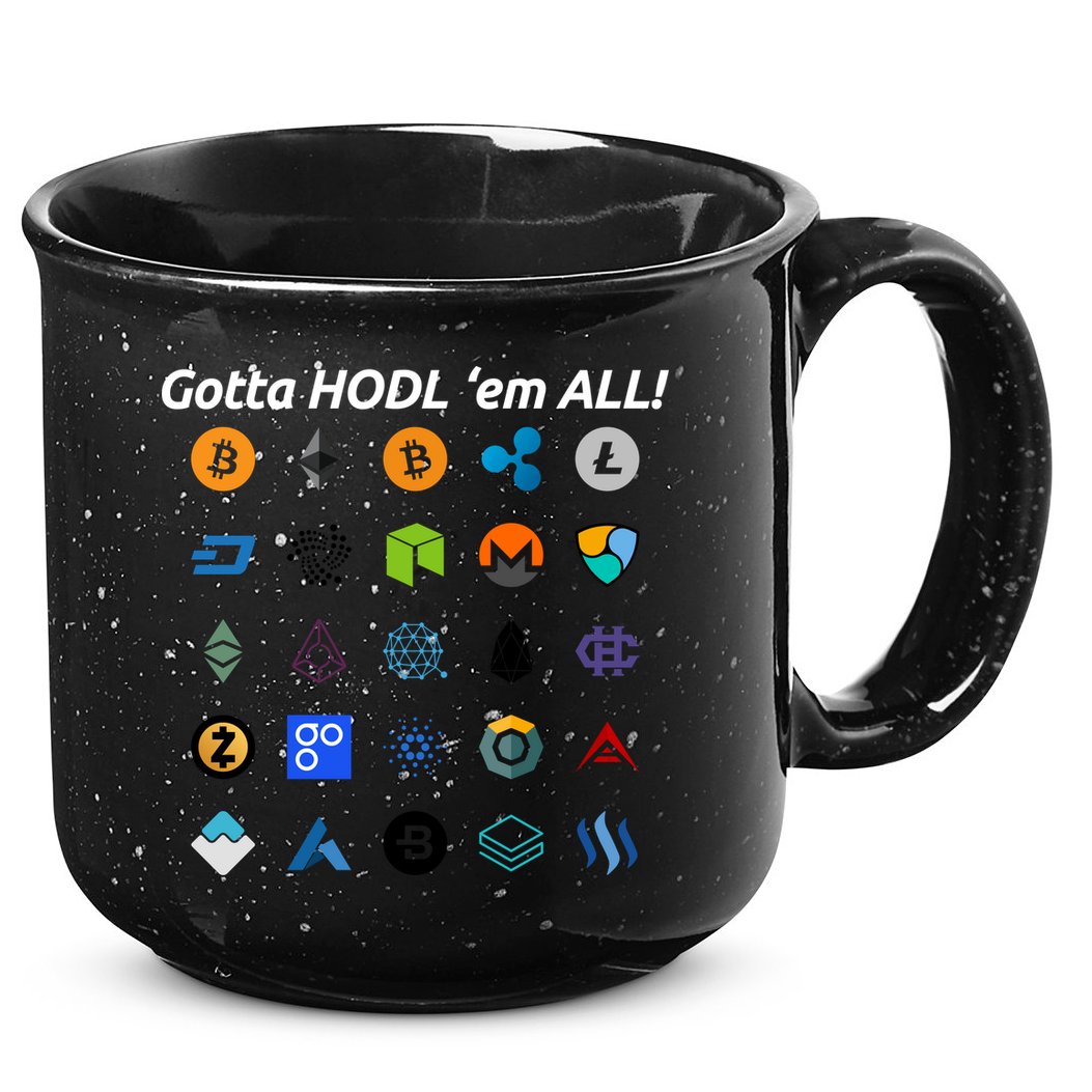 Bitcoin Litecoin Gotta Hodl Em All Cryptocurrency Logos 15oz Campfire Ceramic Mug