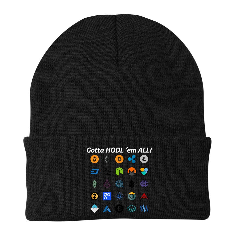 Bitcoin Litecoin Gotta Hodl Em All Cryptocurrency Logos Beanie