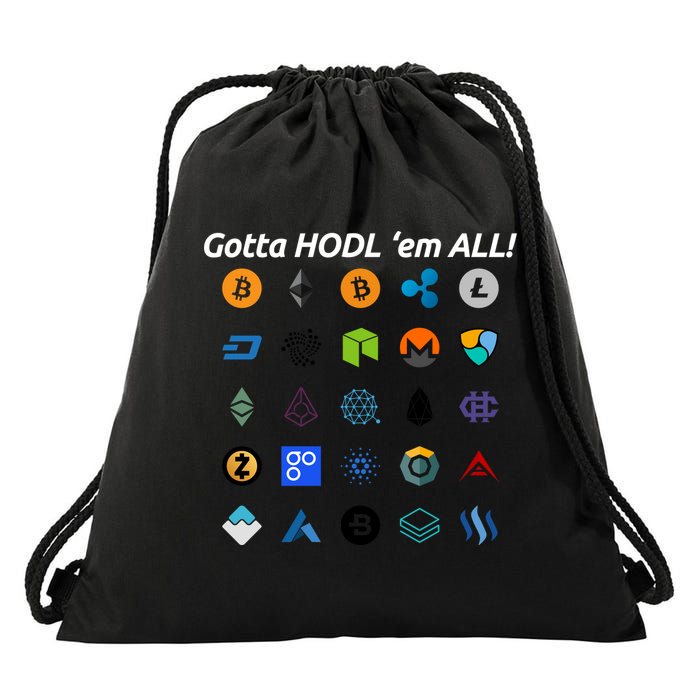 Bitcoin Litecoin Gotta Hodl Em All Cryptocurrency Logos Drawstring Bag
