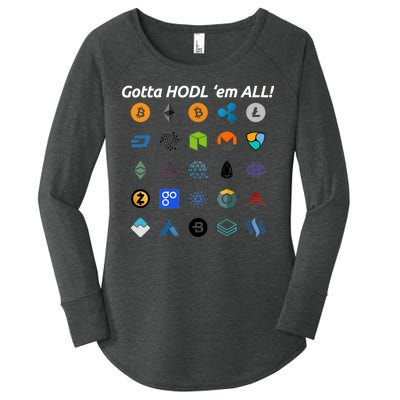 Bitcoin Litecoin Gotta Hodl Em All Cryptocurrency Logos Women's Perfect Tri Tunic Long Sleeve Shirt