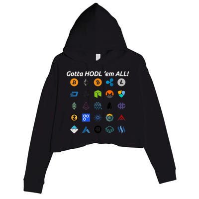 Bitcoin Litecoin Gotta Hodl Em All Cryptocurrency Logos Crop Fleece Hoodie