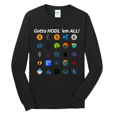 Bitcoin Litecoin Gotta Hodl Em All Cryptocurrency Logos Tall Long Sleeve T-Shirt