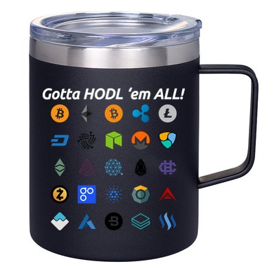 Bitcoin Litecoin Gotta Hodl Em All Cryptocurrency Logos 12oz Stainless Steel Coffee Mug