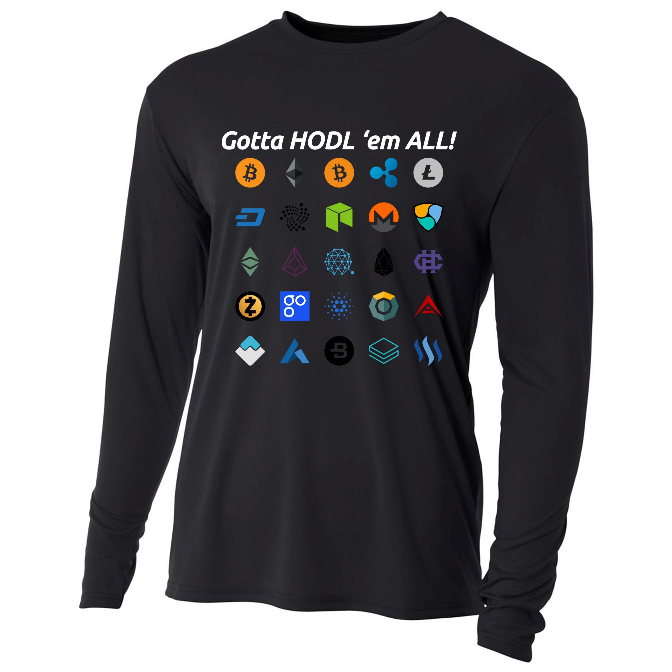 Bitcoin Litecoin Gotta Hodl Em All Cryptocurrency Logos Cooling Performance Long Sleeve Crew