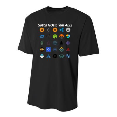 Bitcoin Litecoin Gotta Hodl Em All Cryptocurrency Logos Youth Performance Sprint T-Shirt