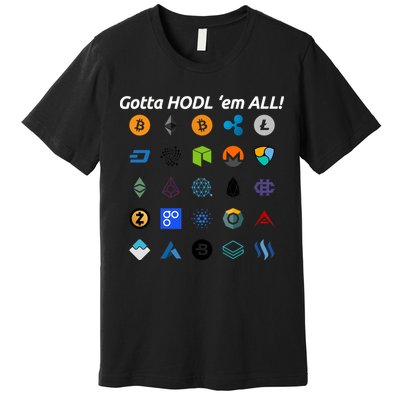 Bitcoin Litecoin Gotta Hodl Em All Cryptocurrency Logos Premium T-Shirt