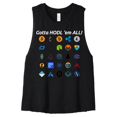 Bitcoin Litecoin Gotta Hodl Em All Cryptocurrency Logos Women's Racerback Cropped Tank