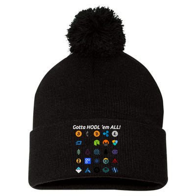 Bitcoin Litecoin Gotta Hodl Em All Cryptocurrency Logos Pom Pom 12in Knit Beanie
