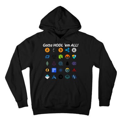 Bitcoin Litecoin Gotta Hodl Em All Cryptocurrency Logos Tall Hoodie