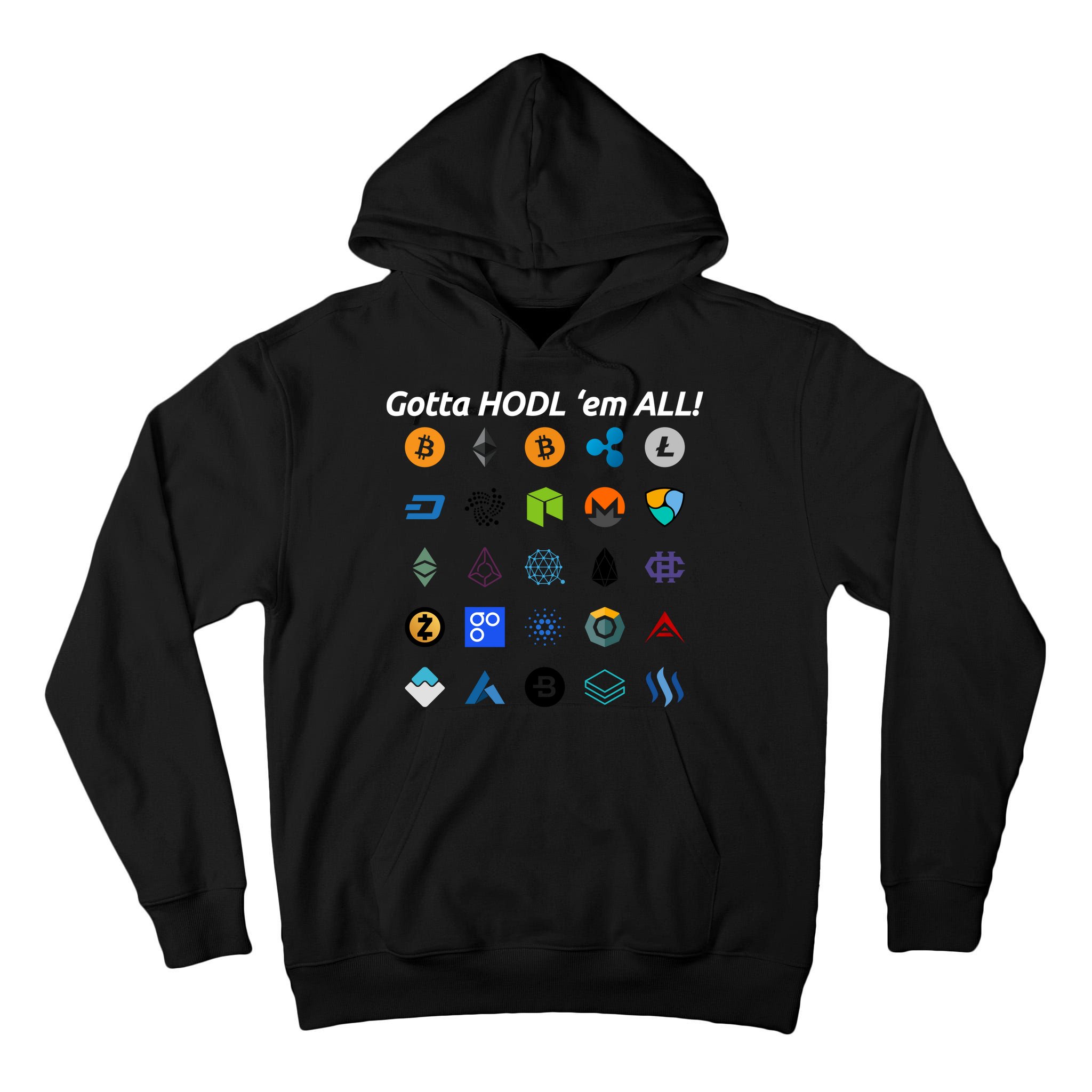 Bitcoin Litecoin Gotta Hodl Em All Cryptocurrency Logos Tall Hoodie
