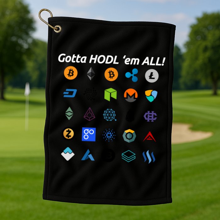 Bitcoin Litecoin Gotta Hodl Em All Cryptocurrency Logos Golf Towel