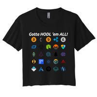 Bitcoin Litecoin Gotta Hodl Em All Cryptocurrency Logos Women's Crop Top Tee