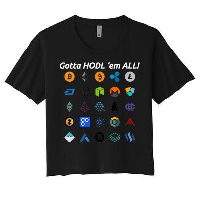 Bitcoin Litecoin Gotta Hodl Em All Cryptocurrency Logos Women's Crop Top Tee