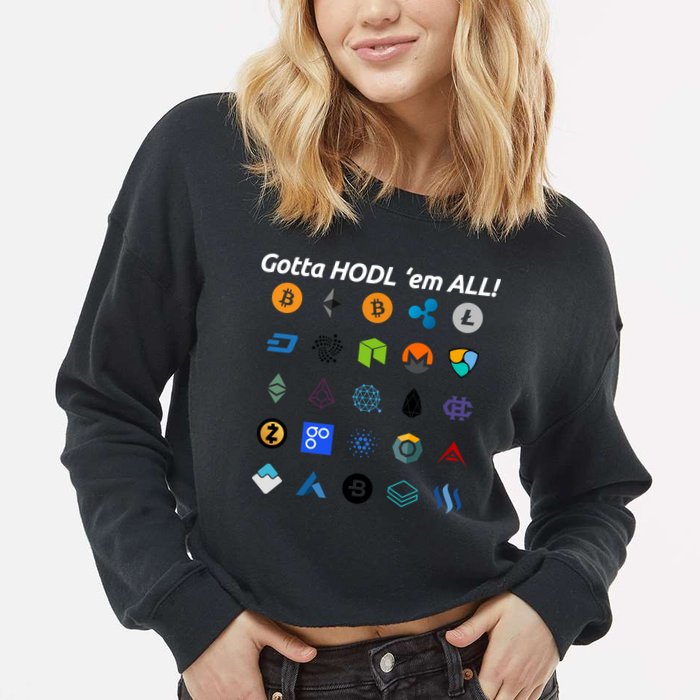 Bitcoin Litecoin Gotta Hodl Em All Cryptocurrency Logos Cropped Pullover Crew