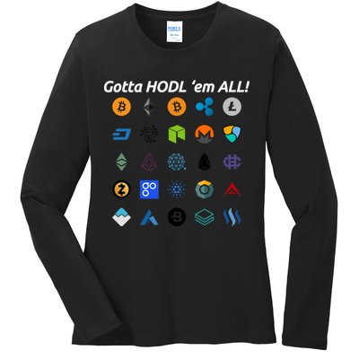 Bitcoin Litecoin Gotta Hodl Em All Cryptocurrency Logos Ladies Long Sleeve Shirt