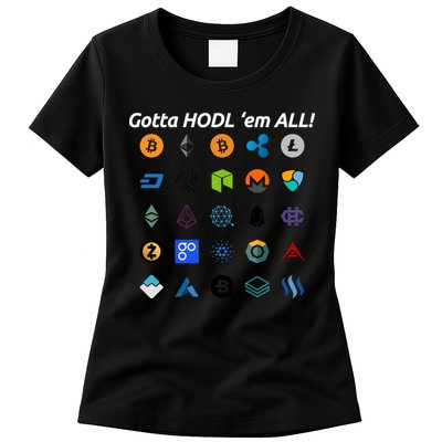 Bitcoin Litecoin Gotta Hodl Em All Cryptocurrency Logos Womens T-Shirt