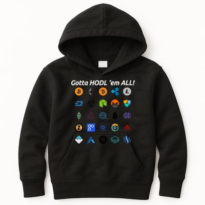 Bitcoin Litecoin Gotta Hodl Em All Cryptocurrency Logos Kids Hoodie