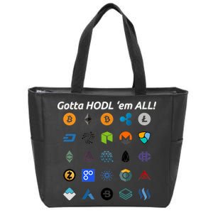 Bitcoin Litecoin Gotta Hodl Em All Cryptocurrency Logos Zip Tote Bag