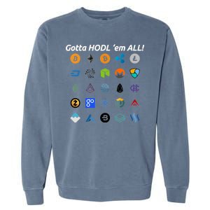 Bitcoin Litecoin Gotta Hodl Em All Cryptocurrency Logos Garment-Dyed Sweatshirt