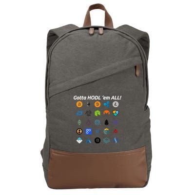 Bitcoin Litecoin Gotta Hodl Em All Cryptocurrency Logos Cotton Canvas Backpack