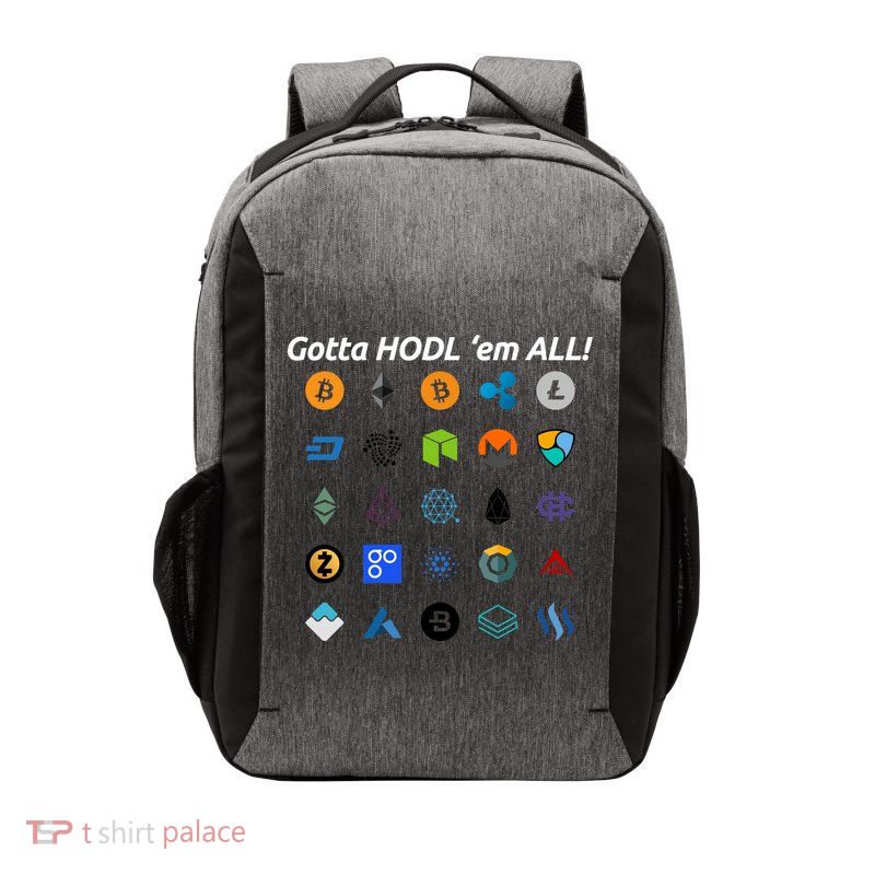 Bitcoin Litecoin Gotta Hodl Em All Cryptocurrency Logos Vector Backpack