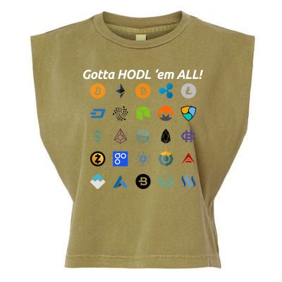 Bitcoin Litecoin Gotta Hodl Em All Cryptocurrency Logos Garment-Dyed Women's Muscle Tee