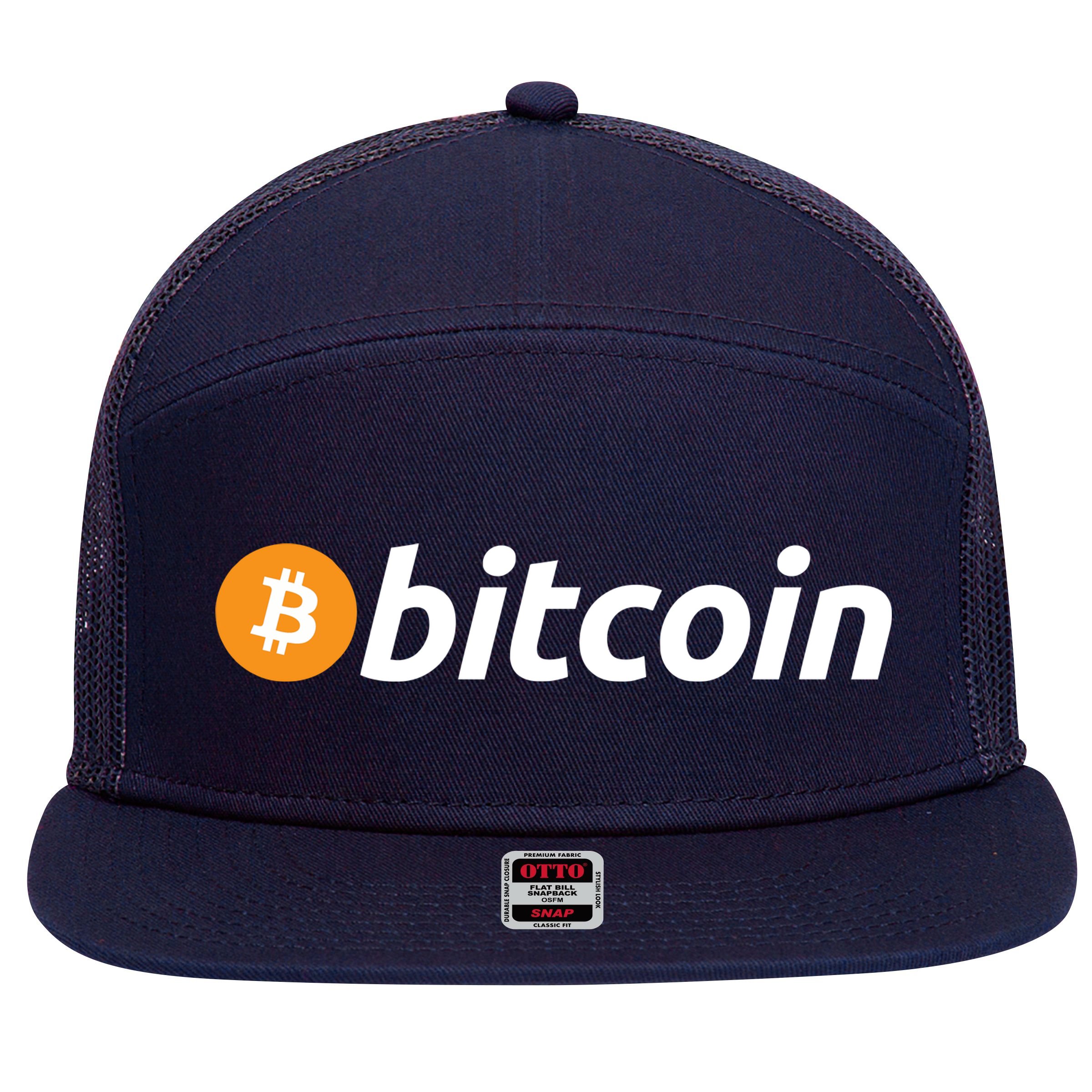 Bitcoin Logo 7 Panel Mesh Trucker Snapback Hat