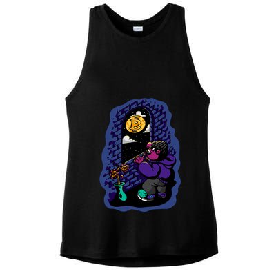 Bitcoin Moon Cartoon Ladies PosiCharge Tri-Blend Wicking Tank