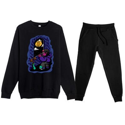 Bitcoin Moon Cartoon Premium Crewneck Sweatsuit Set