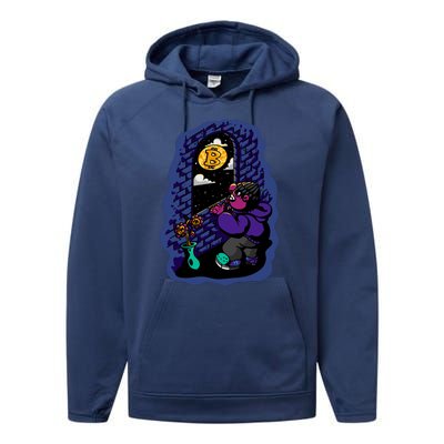 Bitcoin Moon Cartoon Performance Fleece Hoodie