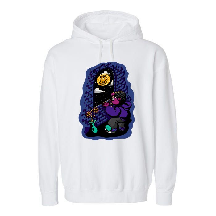 Bitcoin Moon Cartoon Garment-Dyed Fleece Hoodie