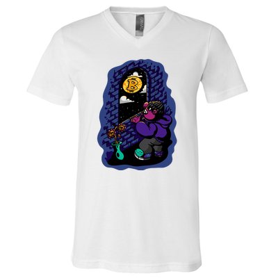 Bitcoin Moon Cartoon V-Neck T-Shirt