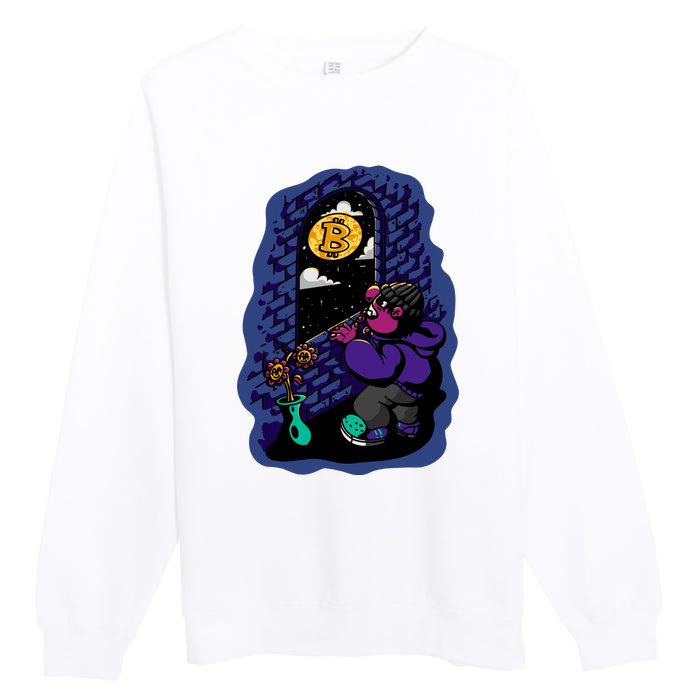 Bitcoin Moon Cartoon Premium Crewneck Sweatshirt