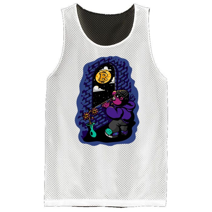 Bitcoin Moon Cartoon Mesh Reversible Basketball Jersey Tank