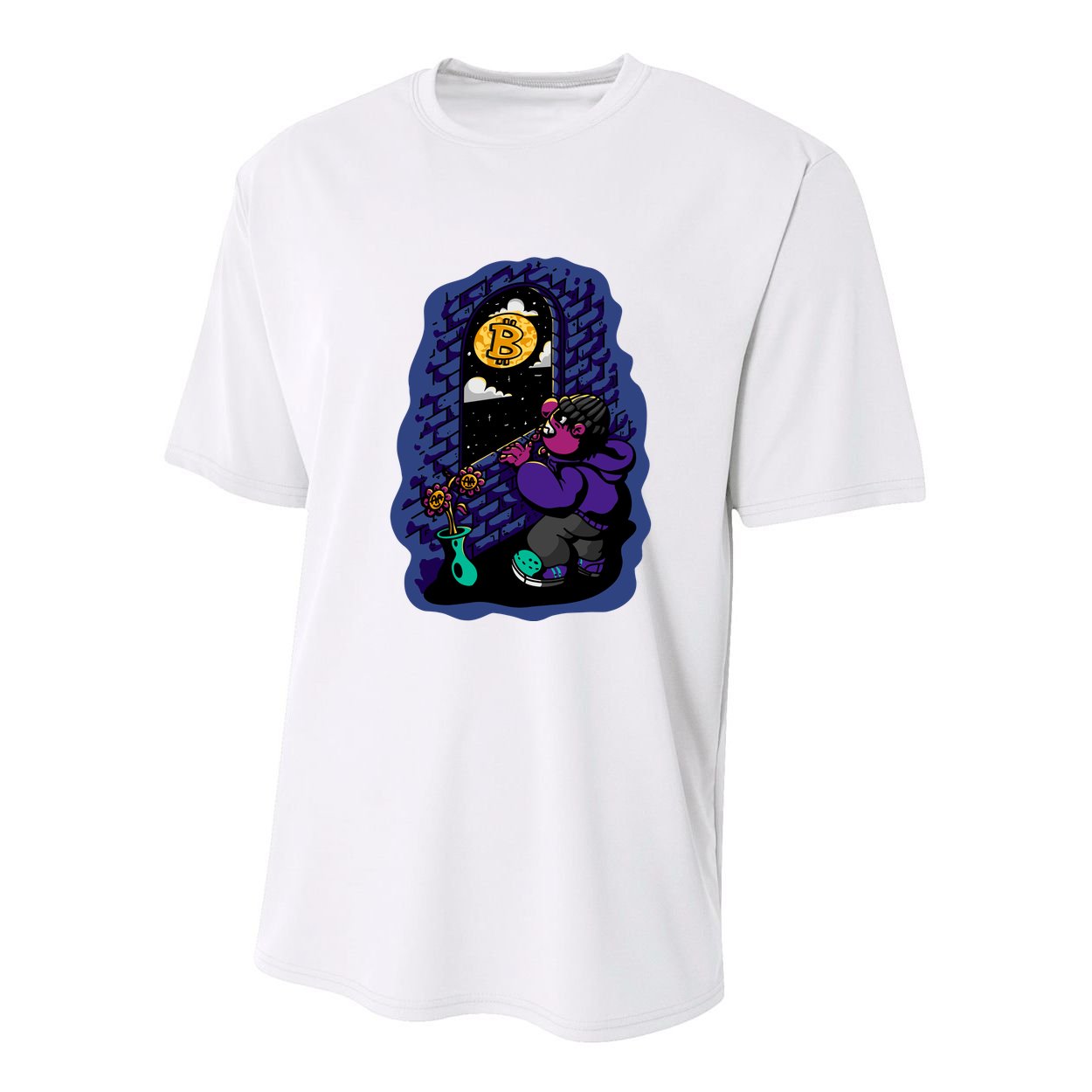 Bitcoin Moon Cartoon Youth Performance Sprint T-Shirt