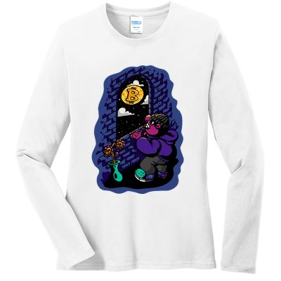 Bitcoin Moon Cartoon Ladies Long Sleeve Shirt