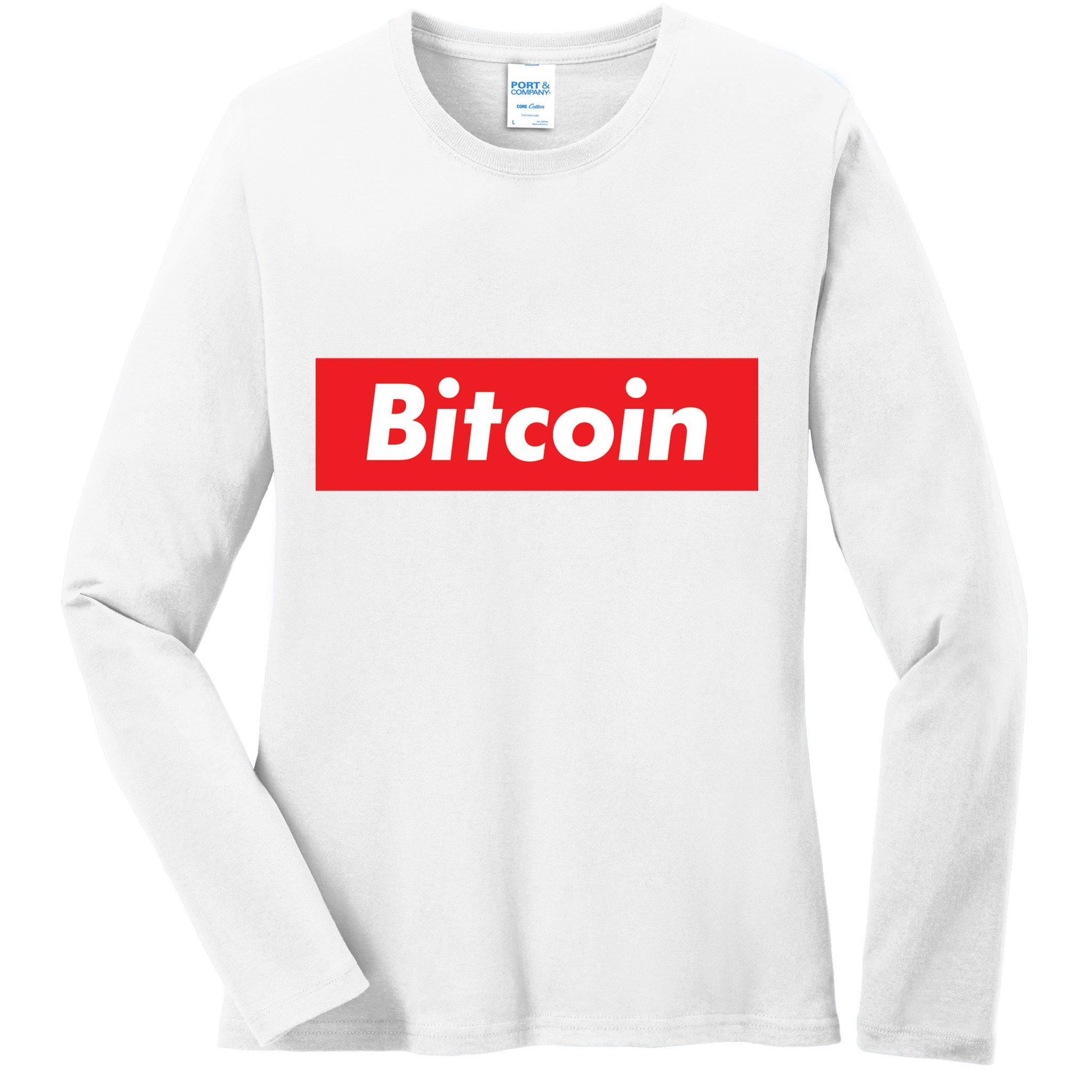 Bitcoin Red Box Logo Ladies Long Sleeve Shirt