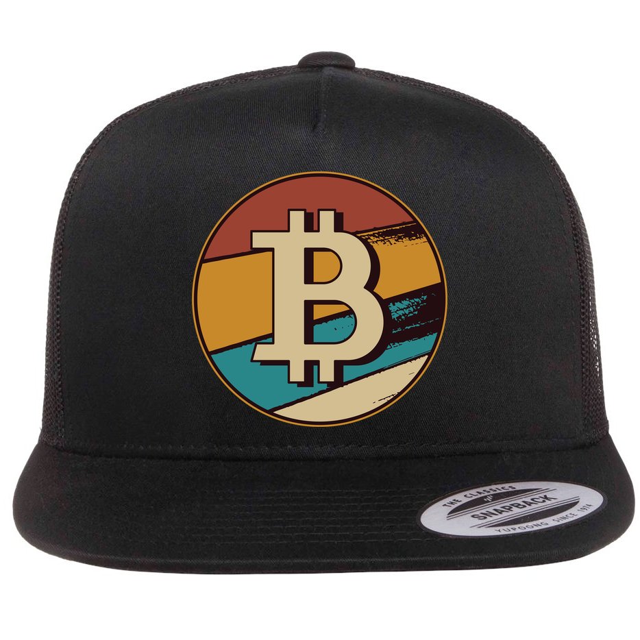 Bitcoin Retro Logo Flat Bill Trucker Hat