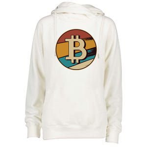 Bitcoin Retro Logo Womens Funnel Neck Pullover Hood