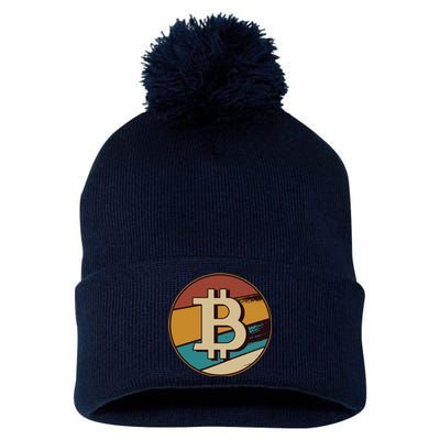 Bitcoin Retro Logo Pom Pom 12in Knit Beanie