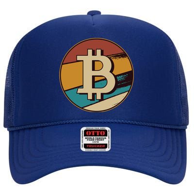 Bitcoin Retro Logo High Crown Mesh Back Trucker Hat