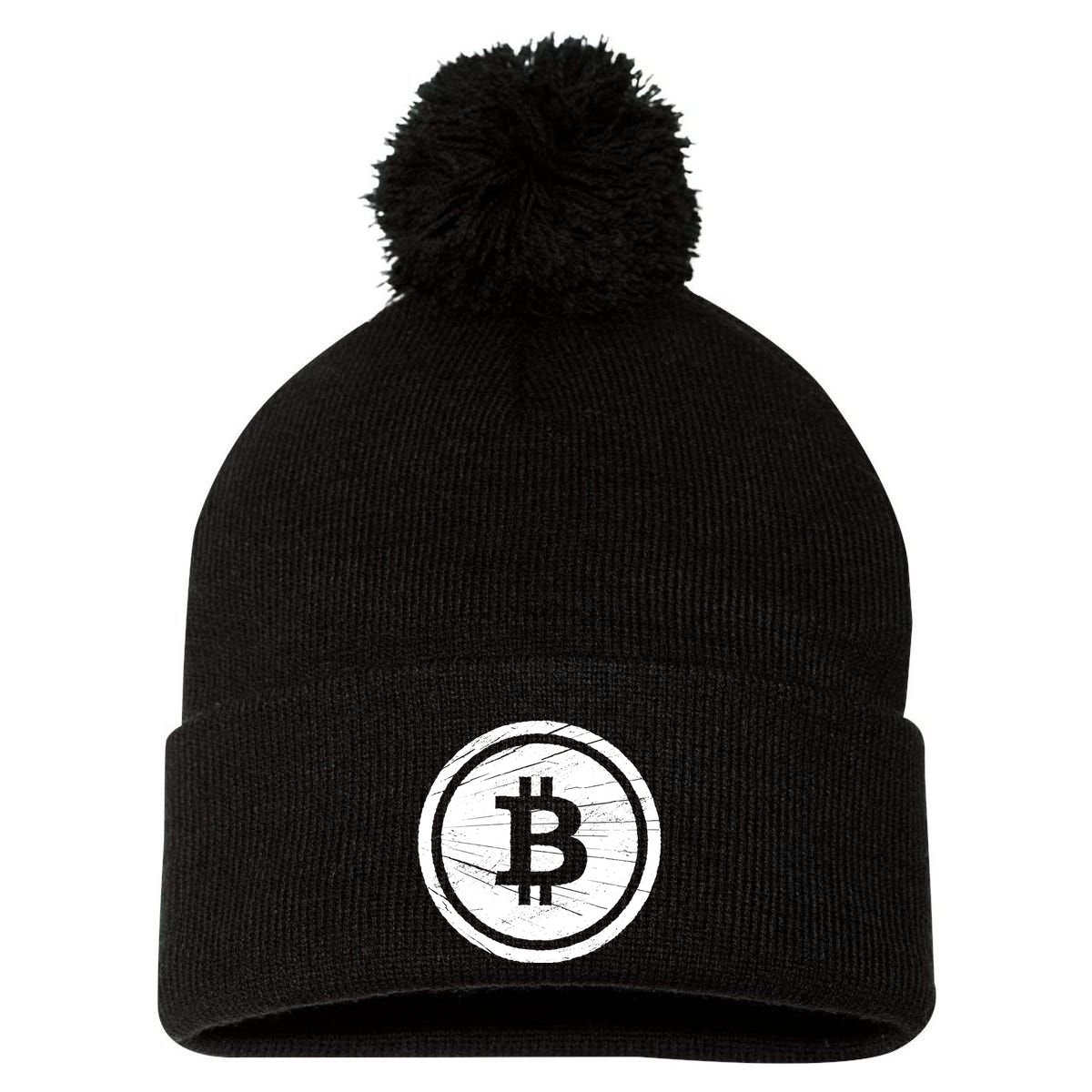 Bitcoin Symbol Pom Pom 12in Knit Beanie