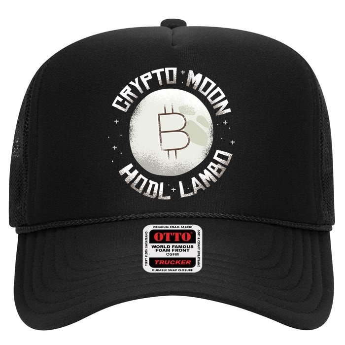 Bitcoin to the Moon Hodl Lambo Crypto Currency High Crown Mesh Back Trucker Hat