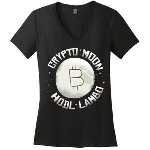 Bitcoin to the Moon Hodl Lambo Crypto Currency Women's V-Neck T-Shirt