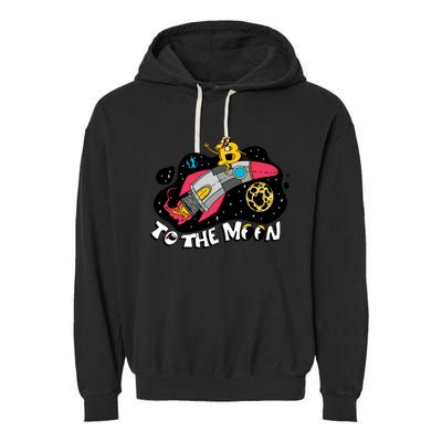 Bitcoin To The Moon Rocket Garment-Dyed Fleece Hoodie